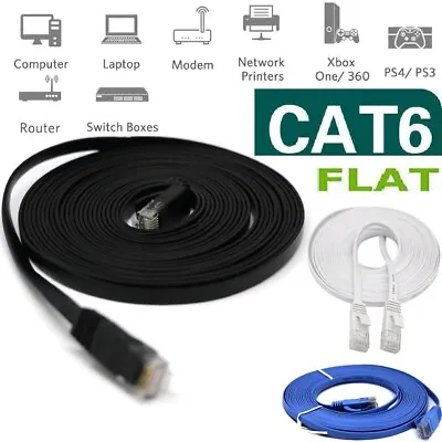 RJ45 CAT6 6FT 10FT 30FT 50FT 100FT 200FT Ethernet Network Cable Cord Flat LOT US • $6.99