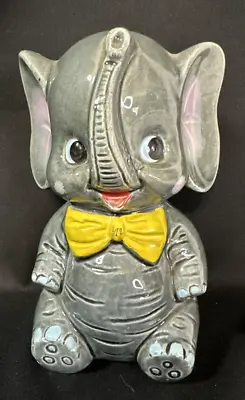 Elephant Piggy Bank Norleans Japan Vintage Ceramic Pink Blue Baby Grey Bow Tie • $14.95