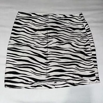 Very Zebra Print Denim Skirt Size UK 12 Black White Short Mini Skirt • £9.99