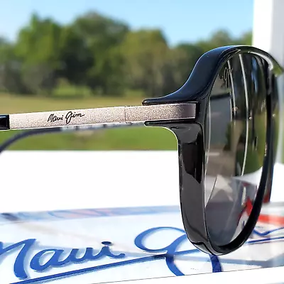 **NEW** Maui Jim  DAWN PATROL  223-02 Gloss Black + Silver Frames / Grey Lenses! • $344.99