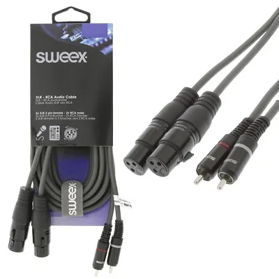 Sweex Stereo Twin 2x XLR Female To Twin Phono RCA Cable Lead Plug Mic • £9.92