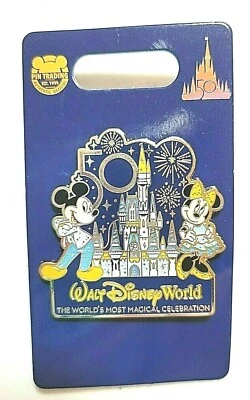$17.95 • Buy WDW 50th Anniversary Castle,  Mickey, Minnie & Fireworks Collectible Pin New