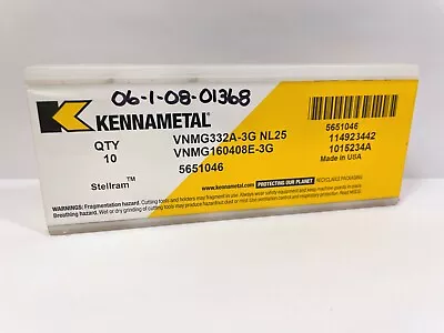 KENNAMETAL VNMG332A-3G VNMG160408E-3G New Carbide Inserts 5651046 Gr NL25 10pcs • $59.95