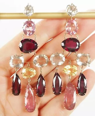 H.STERN 18K Gold Large Tourmaline Garnet Quartz Earrings In Box ~ BEAUTIFUL! • $4275