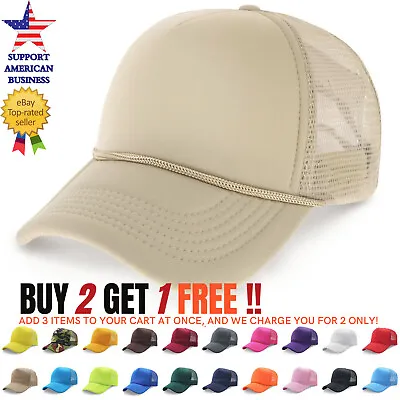 Men Trucker Hat Mesh Foam Cap Snapback Baseball Adjustable Plain Caps Solid Hats • $7.45
