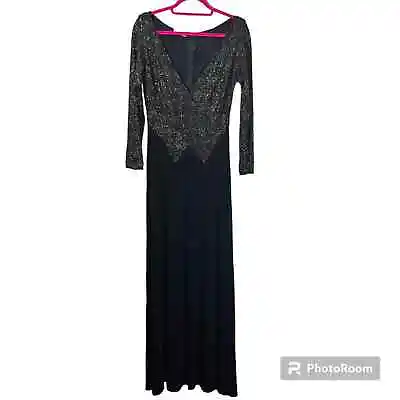 Tadashi Shoji  X Cache Black Gown Large Gold Glitter 90s Goth Glam Dress  • $64.90