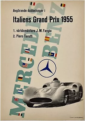 Original Vintage Poster MERCEDES BENZ ITALIENS GP Italy 1955 Racing A4 LINEN • $499