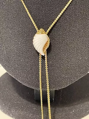 Avon VINTAGE 1985 WHITE SEASHELL GOLD TONE SLIDING LARIAT NECKLACE 26 Inches • $14.99