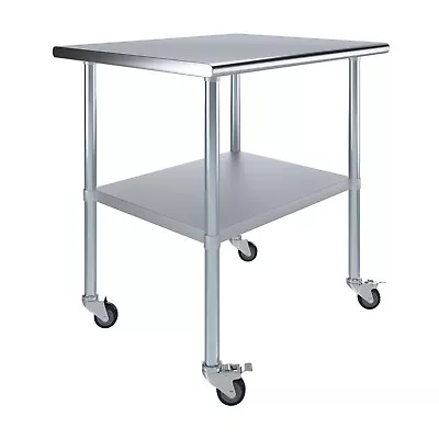 30 In. X 36 In. Stainless Steel Work Table With Wheels | Metal Mobile Food Prep • $244.95