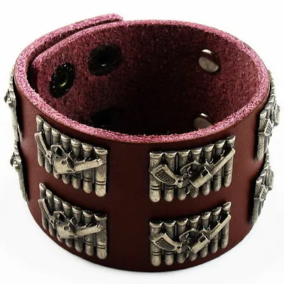Leather Bracelet Mens Bullet Style Brown Buckle Waistband UNIQUE COOL Fashion • $14.95