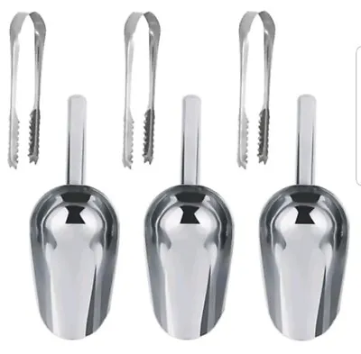 3x Sweet Candy Buffet BBQ Stainless Steel Ice Scoops & Tongs Wedding Party • £6.99