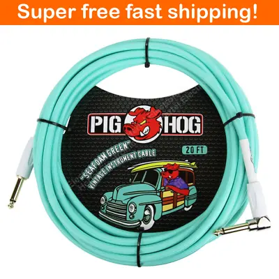 Pig Hog 20' Right Angle Vintage Woven Instrument Guitar Cable 20ft Seafoam Green • $29.10