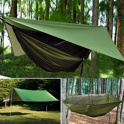 2 Person Camping Hammock With Mosquito Net + Tent Tarp Rain Fly Cover Waterproof • £24.99