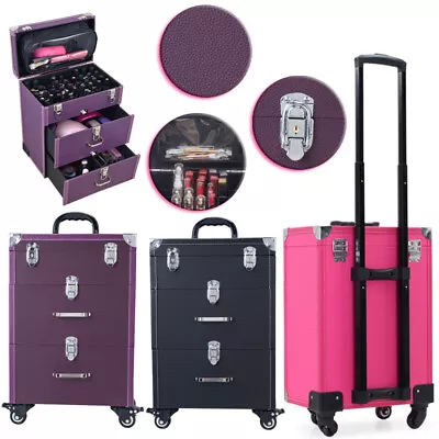 4in1 Professional Makeup Artist Carry Case Cosmetic Trolley Makeup Organizer Box • £69.95