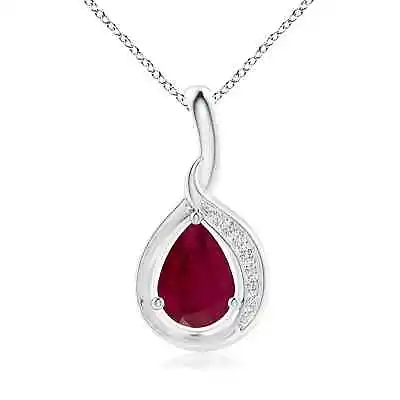 ANGARA 7x5mm Natural Ruby And Diamond Loop Pendant Necklace In Silver For Women • $369.55