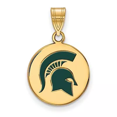 Michigan State Spartans Green Mascot Logo Disc Pendant Gold Plated Silver • $59.99