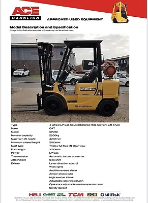 £7495 • Buy CAT GP25K Gas Container Spec Forklift Hire-£67.50pw Buy-£7495 HP-£37.43pw AH1801