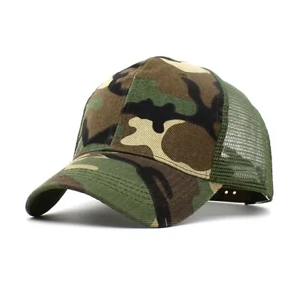 Adjustable Size Unisex Baseball Cap With Mesh Trucker Design Army Camo • £6.10