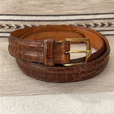 Martin Dingman Leather Belt 42 Brown Alligator Grain Italian Calfskin USA 01425 • $34.95