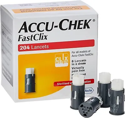 Accu-Chek Fastclix 204 Lancets Sterilised Clix Motion Pain Free Single Use Only • £12.99
