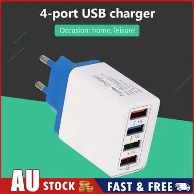 4 USB Wall Charger Phone Fast Charging Charger EU Plug Adapter (Dark Blue) AU • $8.06