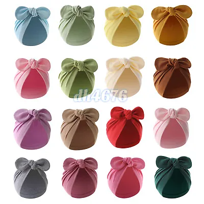 Baby Hat Girls Bows Turban Hats Infant Photography Props Cotton Kids Beanie Baby • £2.69