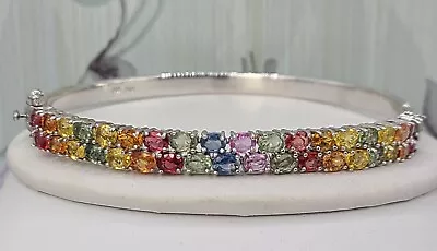 STS Chuck Clemency Sterling Silver 925 Multi Gemstone Bangle Bracelet READ • $89.99