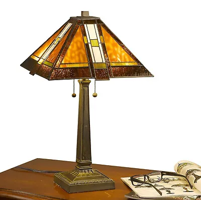 Tiffany Style Light Bedside Table Antique Look Lamp Mission Stained Glass Theme • $110.40