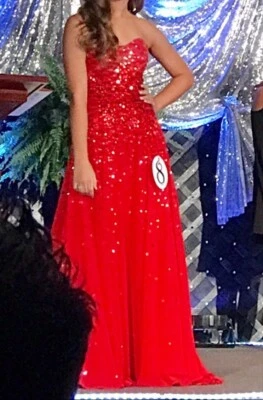 £37.68 • Buy Gorgeous MoriLee Red Beaded Formal Prom  Or Pageant Strapless Dress- Size 0