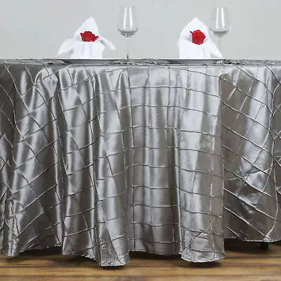 Silver PINTUCK 120  ROUND Tablecloth Wedding Party Home Kitchen Light Gray SALE • $18.88