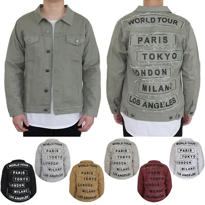 Men's Washed Denim Jean Jacket -world Tour *7 Colors - Dk192 • $33.99