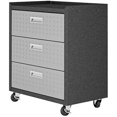 Manhattan Comfort Fortress 3-Drawer Metal Mobile Garage Cabinet In Gray • $268.99
