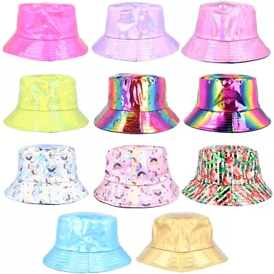 £12.09 • Buy HOLOGRAPHIC BUCKET HATS Festival Party Fancy Dress Bright Loud Boonie Bush Beach