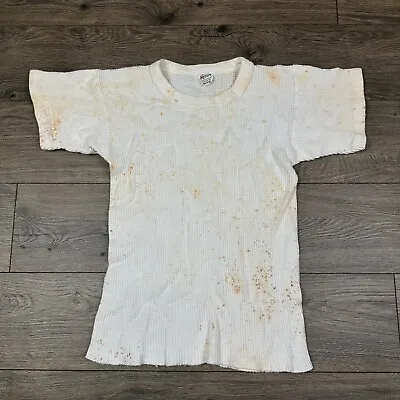 Vintage Thermal Shirt Adult Small White Short Sleeve Waffle Knit Grunge K-Mart • $19.95