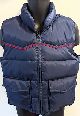 Vintage 1970s Ski Daddle Blue Red Stripe Duck Down Puffer Vest Mens Small • $30