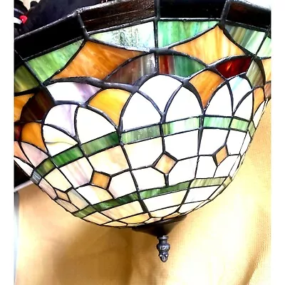 Vintage Tiffany Style Stained Glass Large And Long Pendant Ceiling Light • $163.80