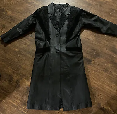 Vintage Marco Morani 80s Black Leather Trench Coat Womens Small • $50