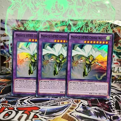 YuGiOh! 3x Masked HERO Divine Wind - SDHS-EN043 - Super Rare - 1st Edition - NM • $3.60