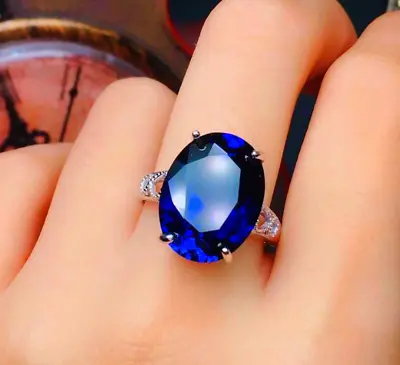 Princess Inspired Blue Zircon Ring 925 Sterling Silver Women Jewellery Xmas Gift • £3.49
