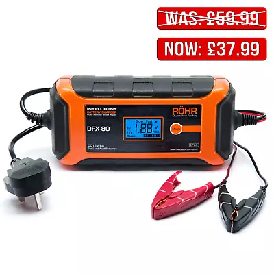 Röhr Intelligent Car / Battery Charger For AGM / GEL / WET Batteries - DFX-80 • £37.99