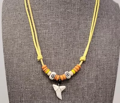 Fossil Shark Tooth Pendant Surfer Necklace For Men | Wood Beads • $15.95