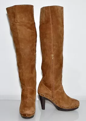 Country Road Tan Genuine Suede Leather Women's Platform Sole Knee Boots Size 37 • $70