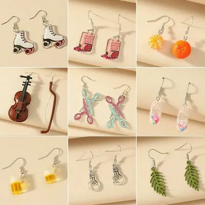 Cartoon Fun Dangle Drop Earrings Women Leaf Fruit Pendant Creative Jewelry Gift • $4.15