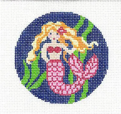 Ocean Mermaid Handpainted Needlepoint Ornament Canvas 3  Rd. By LEE • $35.95