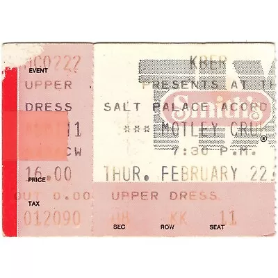MOTLEY CRUE Concert Ticket Stub SALT LAKE CITY UT 2/22/90 DR. FEELGOOD TOUR Rare • $8.99