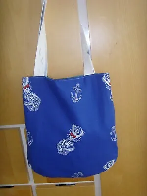 HANDMADE IN  BLUE MERMAID TATTOO  PRINT FABRIC  13in Tote Book Bag LINED SCION • £6.99