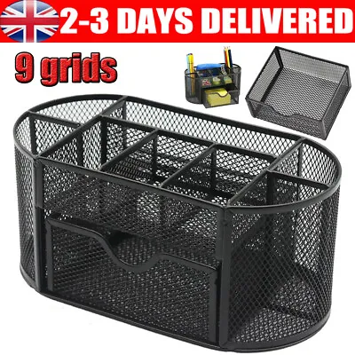 Metal Mesh Desk Organiser Stationery Pen Pencil Holder Tidy Storage For Office • £10.91