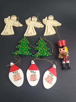 Vintage Mixed Wooden Christmas Ornaments Angels Santa Tree Toy Soldier Etc  • $8.99