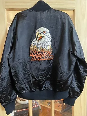 Vintage Vantage Harley Davidson Eagle Bomber Satin Jacket Eagle Adult Large • $40