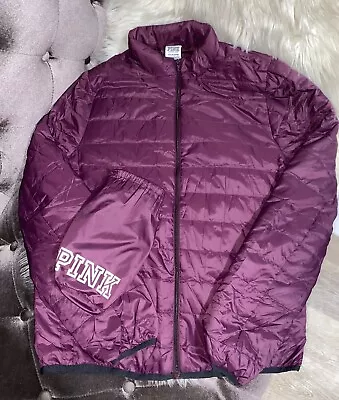 Victoria's Secret Pink Packable Puffer Jacket Luscious Plum Maroon Size Small • $45.99